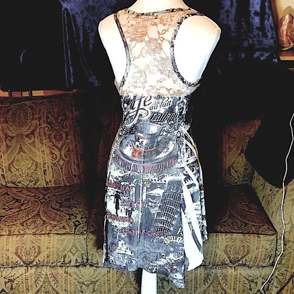 Vintage Y2K Dress Sparkly Graphic Print sequin 90s Moto Fairy Grunge Flowy Witch - Picture 7 of 10